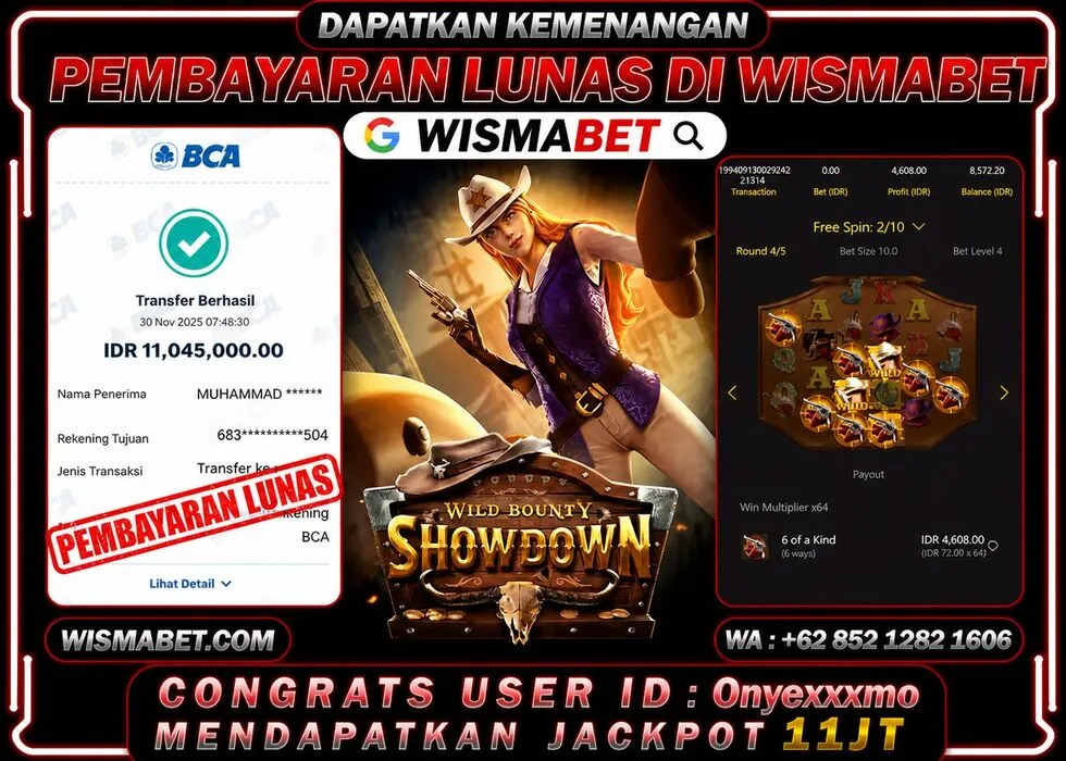 Wismabet - BUKTI KEMENANGAN Wild Bounty Showdown Rp11,045,000,- LUNAS